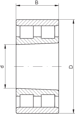 Чертеж двухрядного подшипника с цилиндрическими роликами и коническим отверстием