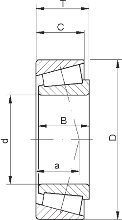 Чертеж радиально-упорного однорядного подшипника с коническими роликами