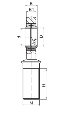 Чертеж шарнирного наконечника SA с наружной резьбой (вид сбоку)